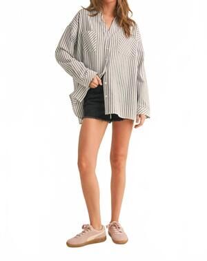 NEW MIOU MUSE striped button down shirt in navy